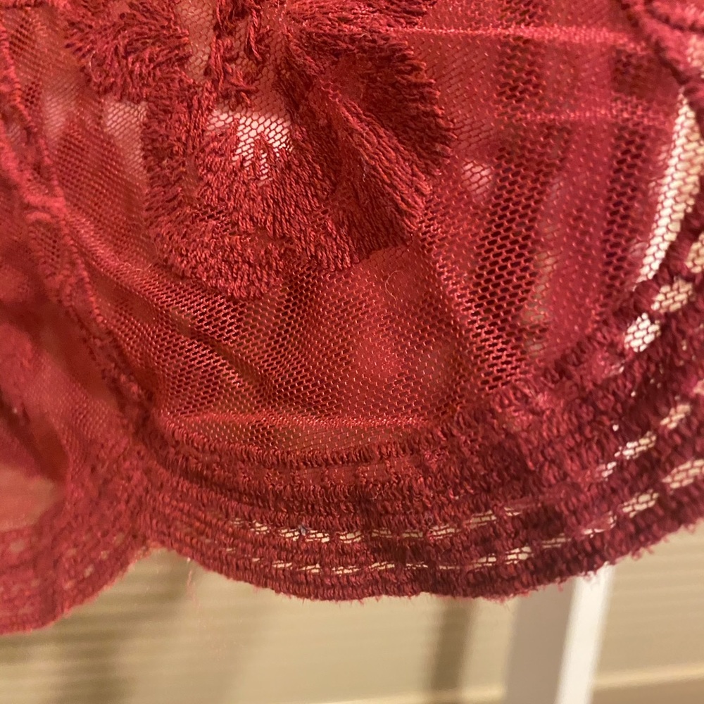 Honey Belle Burgundy Lace Kimono Medium Sheer Floral Boho Layering Top - Picture 2 of 5